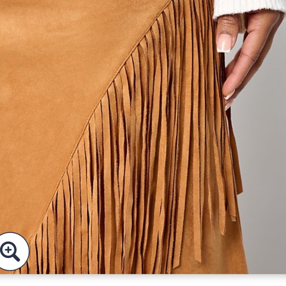American West Camel Asymmetrical Fringe Midi Skirt - Picture 4 of 12